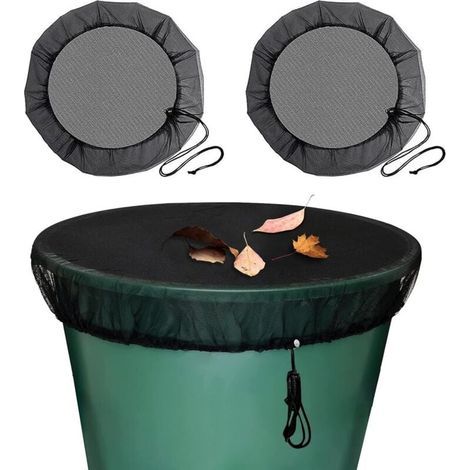 2 Pcs Filet pour Citerne de Pluie, Filet de Protection pour Tonneau de Pluie avec Cordon de Serrage, Filet de Protection Réglable, Protection Contre Les Moustiques et Les Feuilles (1/5)