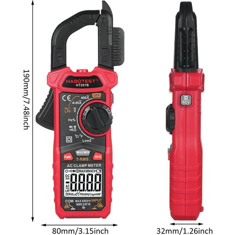 HABOTEST HT207B 4000 Count tragbares digitales Multimeter Zangen-Wechselspannungs-/Gleichspannungs-/Strommessgerät Voltmeter Diodenwiderstandsmessung hochpräzises Multifunktionsdisplay. (1/5)