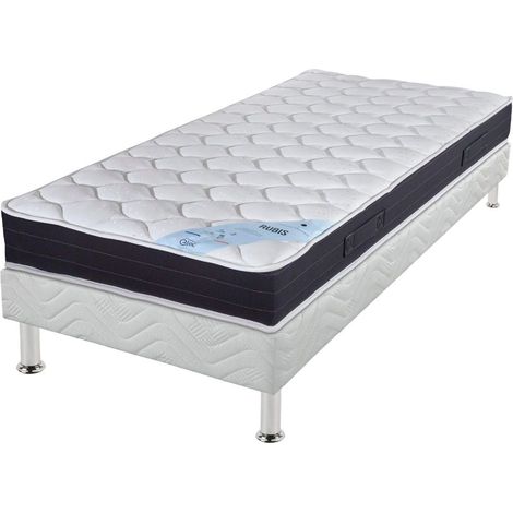 Matelas + sommier tapissier 90x200 Ressorts - Rubis - Soutien très ferme - Blanc (1/5)