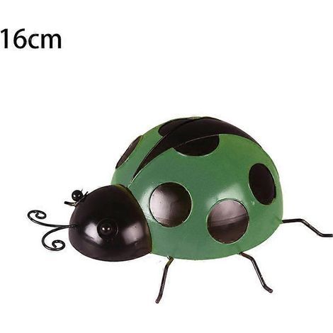 Décoration murale extérieure créative pour jardin ou maison : coccinelle en métal. à fixer au mur. 16 x 16 x 5 cm. verte. (1/5)