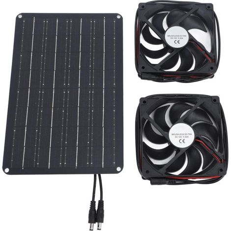 Ventilateur Solaire 15W 12V avec Panneau, Kit Ventilation pour Serre, Poulailler, Abri, Maison pour Animaux - Câble 1.5m