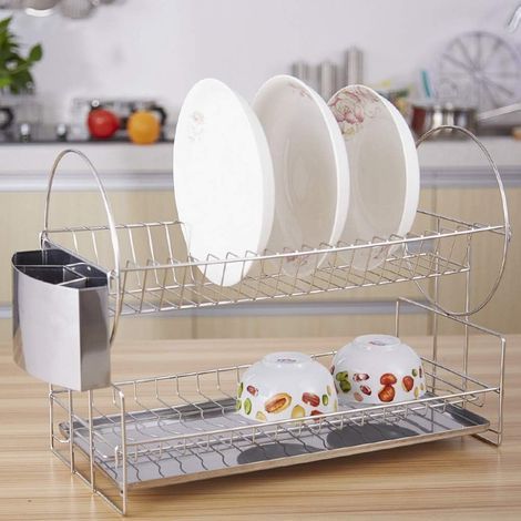 Égouttoir à vaisselle à deux niveaux en acier inoxydable 304 pour évier de cuisine