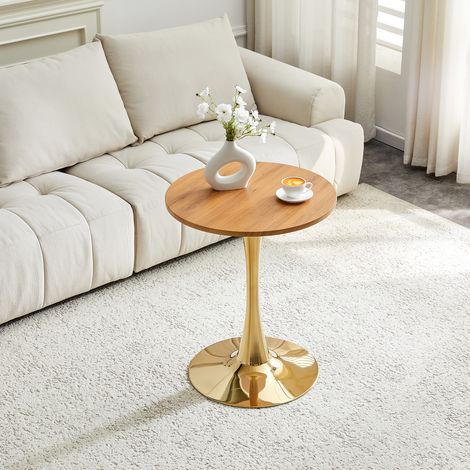 Table d’appoint ronde de 60 cm / petite table à manger en MDF: plateau avec technologie de thermoformage haut de gamme, aspect naturel du veinage du bois, base de support dorée – spécialement conçue p (1/5)