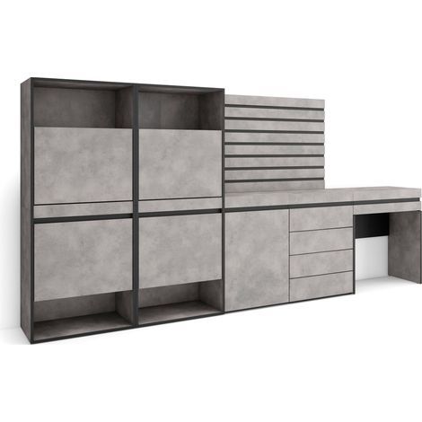 Skraut Home - Zapatero, Armario zapatos botas, 297x145x35 cm, Dormitorio, habitación, Cómoda, Cajonera, Listones Decorativos, Tocador, Estilo Moderno, Gris Cemento (1/5)