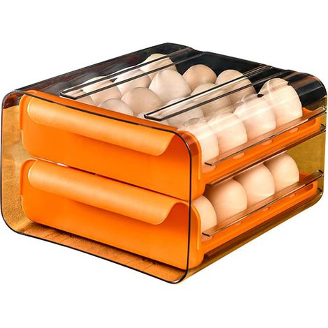 Boîte de rangement alimentaire pour réfrigérateur à 32 compartiments, boîte transparente pour œufs, type à double tiroir (1/5)