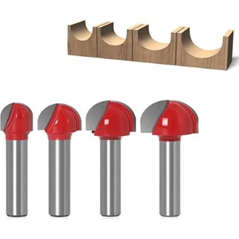 Fraise à Fond Rond Bois, 4PCS Router Bits 8mm Tige 16/ 22/25/32mm Fraise à gorges Carbure Queue Fraise à Rainurer pour Défonceuse Outil de Coupe Bit de Routeur (1/5)
