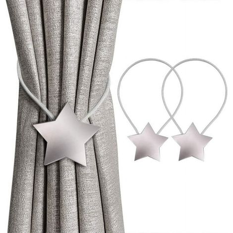 Rideau magnétique, pinces créatives pour embrasses, corde de retenue, supports de rideau, boucles, attache-rideau, fixation de rideau pour décoration intérieure, lot de 2 (argent) (1/5)