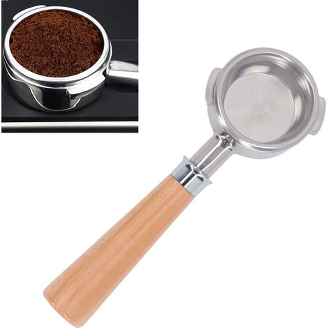 NOWWA 58-mm-Kaffeemaschine ohne Boden mit abgewinkeltem Griff und Edelstahlgriff, Modell A2, Farbe: Naturbuche (1/5)