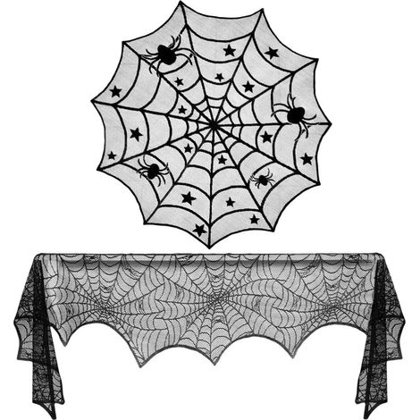 2 Pièces Nappe De Cheminée Couverture De Table en Toile D'araignée Cabine Photo en Toile De Fond Couverture De Table De Fête d'halloween Polyester Table à Manger Demi-Rideau (1/5)