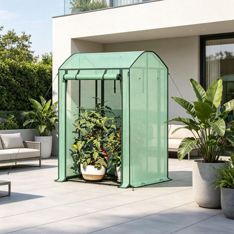 Invernadero de balcón 100x83x150 cm verde en polietileno y acero con puerta enrollable (1/4)