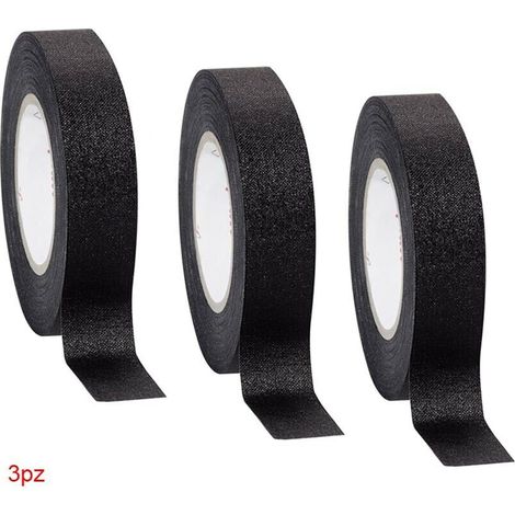 3 Rotoli Nastro Telato Isolante Per Cablaggio Cavi Elettrici Rotolo 18mm Nero