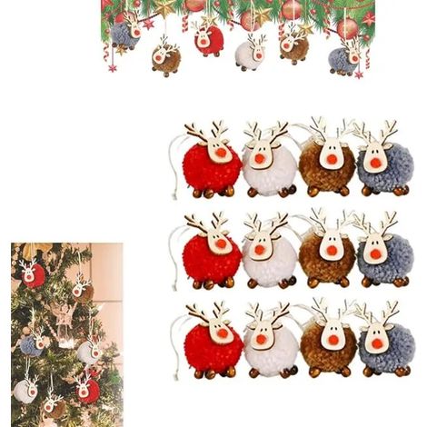 Décoration Élan de Sapin de Noël, Décoration Sapin de Noel, Ornements Suspendus de Renne, Mini Cerf en Feutre Décorations 12 Pièces (1/5)