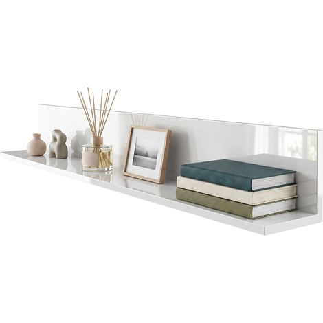 HOMCOM Mensola da Parete 127 cm in Finitura Lucida, in Legno, Bianca Lucido
