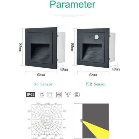 Lampe Led encastrée avec détecteur de mouvement PIR - Gris - Éclairage d'extérieur - IP65 - 3W (1/4)