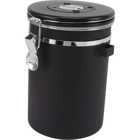 Boîte à café hermétique de 1,8 L en acier inoxydable avec cuillère intégrée, noire (1/5)