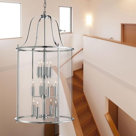 Searchlight Victorian Lanterns - Suspension lanterne à 12 ampoules au chrome, verre douze, E14 (1/2)