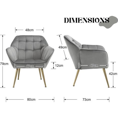 Fauteuil club velours gris pieds dorés design moderne 80x73x79cm (1/5)