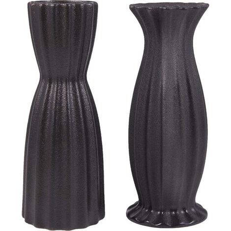 Juego de 2 jarrones de cerámica negra, 20 cm de alto, 6,5 cm de diámetro, para salón, oficina o decoración de interiores. (1/5)