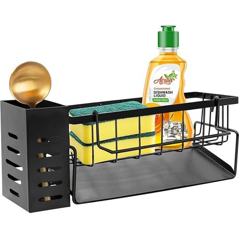 Organizzatore per lavello, porta spugne, organizer da cucina, porta strofinacci, organizer per lavello con vassoio di scolo automatico per l'organizzazione di cucina e bagno. (1/5)