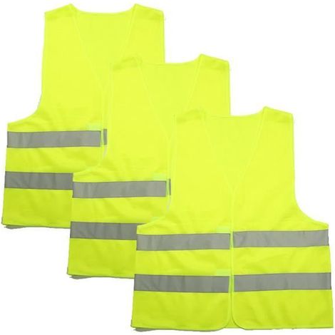 OUQING-3 Pcs Gilets de Sécurité Réfléchissants Gilet Jaune Voiture Haute Visibilité Taille Universelle Gilet de Securite Jaune (1/4)