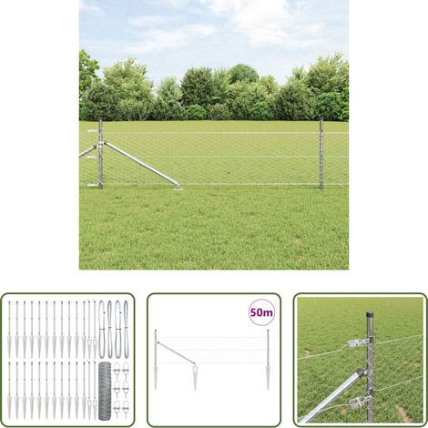 Außenzaun - Zaunpfosten Silber 50 x 0,4 m (36 mm Maschen) Stahl (1/5)