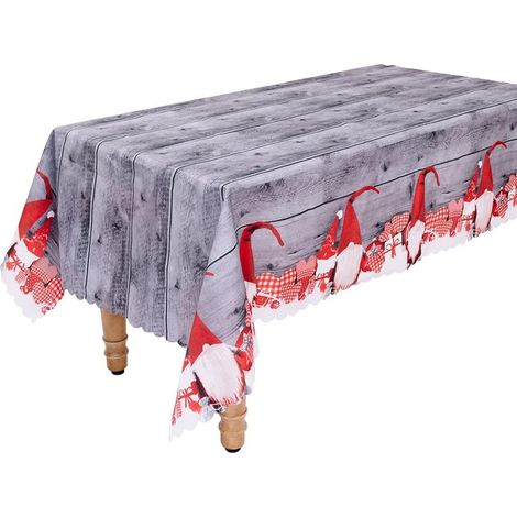 JaneYi Nappe de Noël Rectangulaire Polyester 150x180cm Couverture de Table à Manger Lavable Nappe Père Noël Anti-tâches Linge de Table Noel Décoration de Noël Vintage pour Cuisine Jardin Table Fête