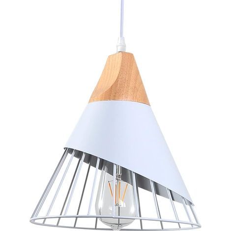 Suspension Luminaire vintage,bois Plafonnier industriel design Métal Blanc Lampes Suspendues abat-jour E27 applique éclairage pour salle à manger cuisine,couloir (1/5)