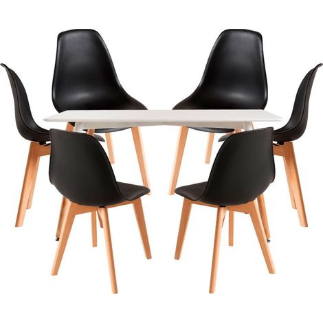 Conjuntos de mesa y sillas - Conjunto Mesa Tower Rectangular 120 x 80 cm Blanca y Pack 6 Sillas Kelen - Negro (1/5)