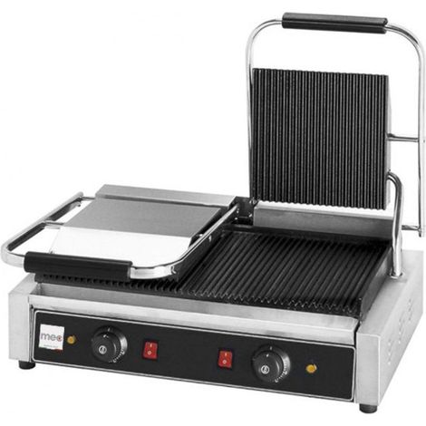 Double grill panini nervuré - 3.6kW - 580x400x210mm - Fonte nervurée - Mec