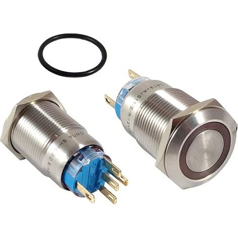 Pulsador antivandálico, retroiluminación roja, 19 mm, monoestable