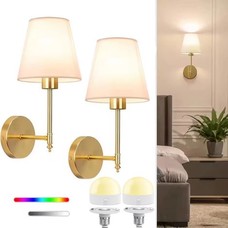 Lampes murales sans fil – Pour mur – Abat-jour tissu, télécommande RVB (1/5)