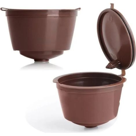 Capsules de café réutilisables Dolce Gusto, marron, paquet de 4 avec 2 cuillères, filtres à expresso (1/4)
