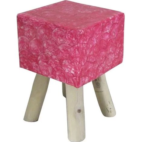 Tabouret carré 30 x 30 cm en bois de teck et nacre rose - GOODY