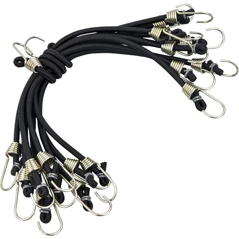 Elastic Bungee Cord with Hook, 10 Pcs 25 cm Storage Straps, Universal Bungee Cords, Multifunctional Tension Straps for Bicycles and Tents, Luggage Strap, Black (1/5)