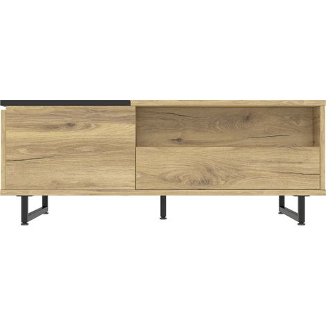 CHICFURN Tavolino da salotto sollevabile 106,5x50 cm legno naturale e nero con vano e LED (1/5)