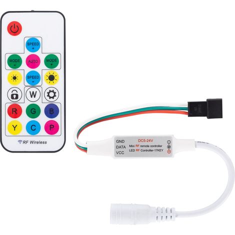 Contrôleur Variateur Mini Ruban LED RGBIC Numérique SPI 5-24V DC avec Télécommande RF RGB