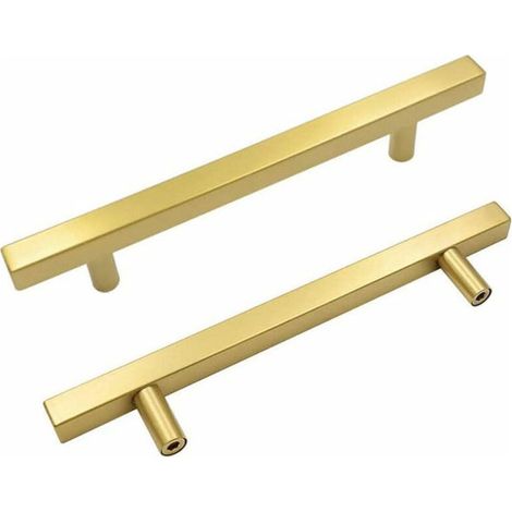 Lot de 10 Poignée de Meuble Cuisine Laiton Poignée Tiroir Laiton Brossé - Poignée Entraxe 128mm Poignee Meuble Dorée en Acier Inoxydable avec Vis (1/5)