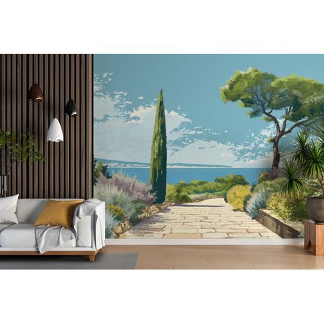 Papier peint campagne chemin des cypres - 150 x 250 cm (1/2)