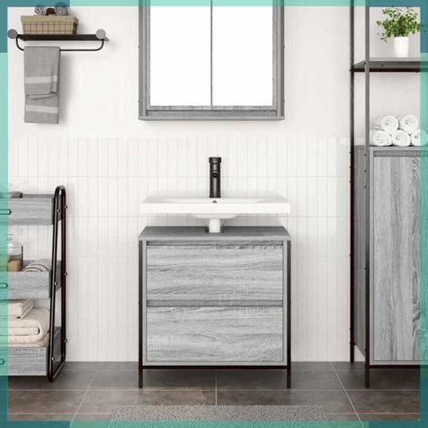 Meuble de salle de bain - 861885 - Sonoma gris - 60 x 34,5 x 60 cm - Lavabo, tiroir coulissant et rangement à vérin (1/5)