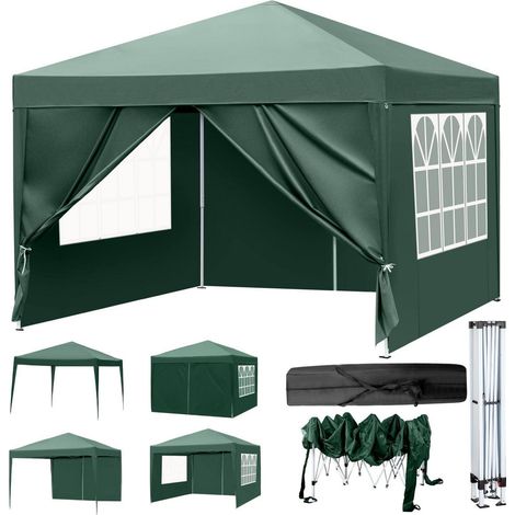 Faltpavillon 3x3m wasserdicht UV50+ mit 4 Seitenteilen grün (1/5)