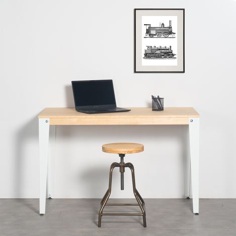 Mesa Lunds Estudio 110x60x75cm Blanca madera acabado natural estilo nórdico industrial Box Furniture