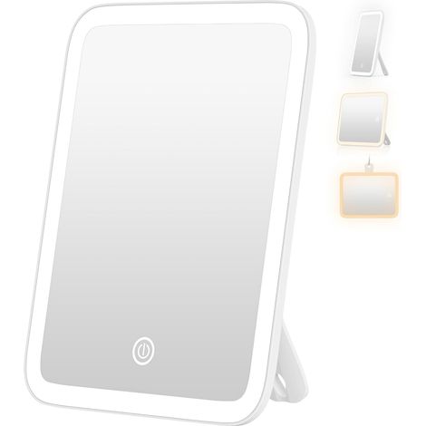 Specchio cosmetico con illuminazione, specchio portatile ricaricabile, specchio per il trucco, specchio da viaggio pieghevole con 3 colori di luce, specchio da tavolo ultra sottile con luce per viaggi (1/5)