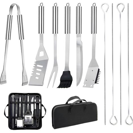 11Pcs Ensemble Ustensiles Barbecue en Acier Inoxydable - Kit d'Accessoires Grill Pratiques avec Sac Portable - Set Outils pour Camping d'Extérieur et Pique-Nique (1/5)
