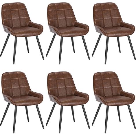 Woltu – Lot de 6 chaises de salle à manger ergonomiques en simili cuir marron – Dossier haut – Pieds métalliques antirouille – Capacité 120 kg – BH332BR6