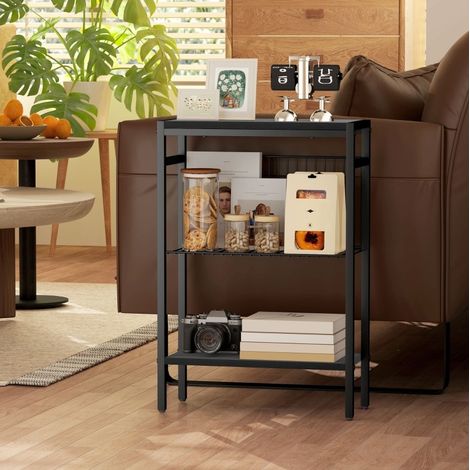 Beistelltisch mit 3 Ablagen, Stahlgestell, schwarz OKMYHOME (1/5)