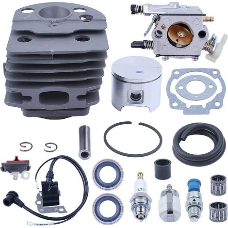 Kit piston et cylindre 46mm avec roulement de vilebrequin compatible avec tronçonneuse Husqvarna 55 50 51 503609171, pièces de rechange pour tronçonneuse avec joint de cylindre, roulement à aiguilles (1/5)