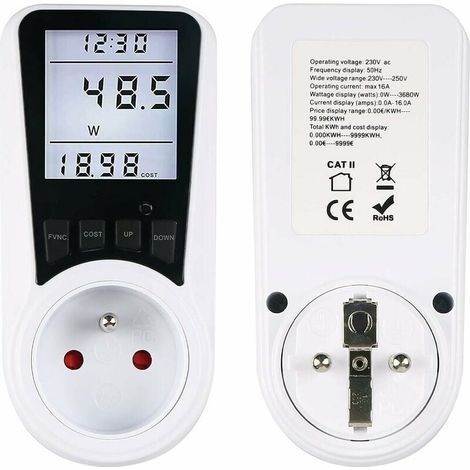 Compteur d'énergie à valeur efficace vraie (True RMS) et calculateur de coût d'électricité, compteur d'énergie haute tolérance avec plusieurs modes d'affichage pour une analyse complète de la consomma (1/5)