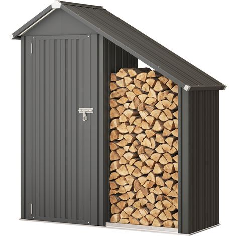 Outsunny Casetta Porta Legna da Estecon Armadietto, 0.77 m², Grigio Scuro (1/5)