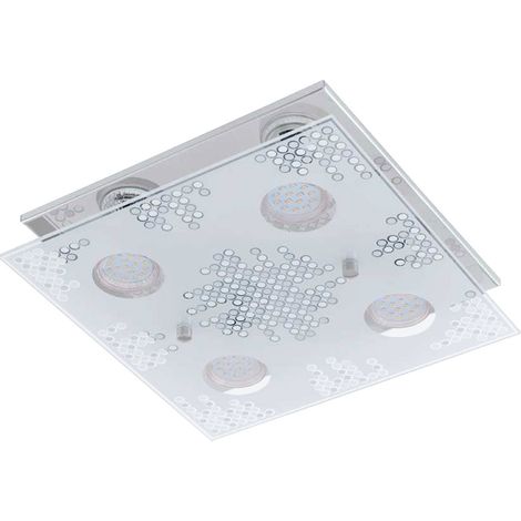 Plafonnier chrome inox verre plafonnier carré, 4x GU10 LED 4x 200 lumens blanc chaud, 29x29x8.5cm, salon salle à manger Eglo 75234 (1/2)