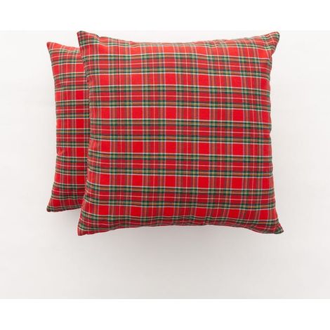 Set mit 2 Weihnachtskissenbezügen aus roter Jacquard-Baumwolle, 45 x 45 cm – Karo